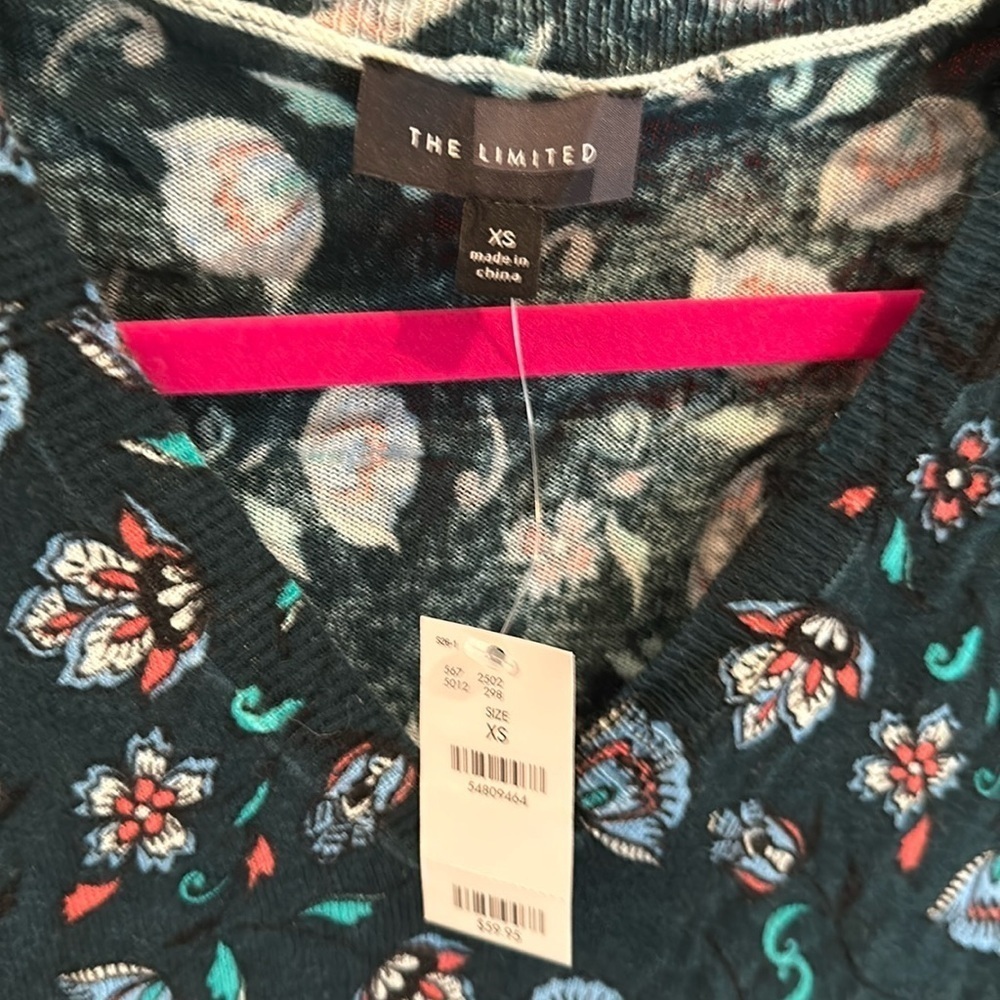 The Limited long sleeved version neck blue with flowers sweater. Size XS. NWT - Picture 2 of 3